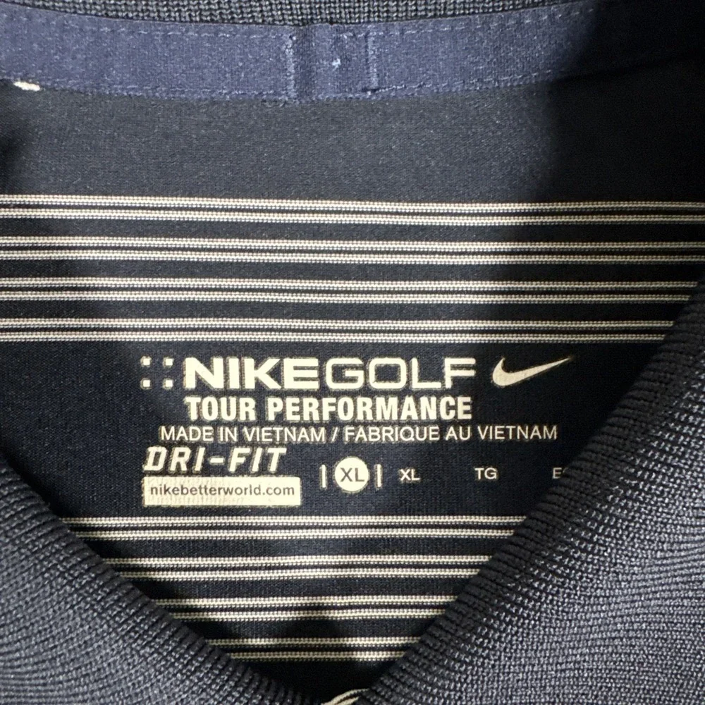 NIKE GOLF Men's Navy Blue/White Stripe SS Shirt Tour Peformance Fri-Fit  Size XL